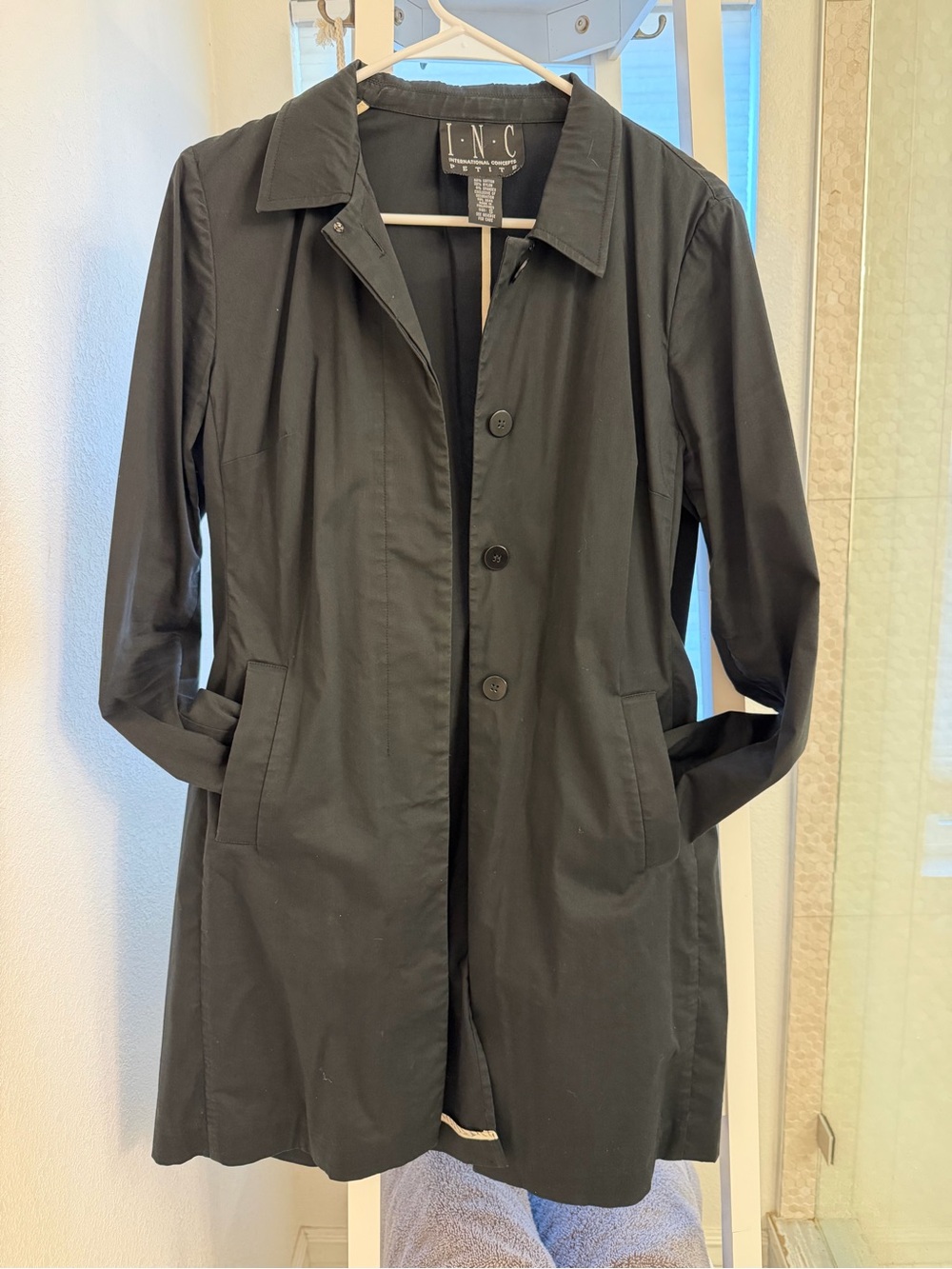 INC International Concepts Black Lightweight Trench Coat